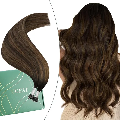 Vista 28 de Ugeat - Extensiones de cabello humano con microanillo, 14 pulgadas, extensiones de cabello Remy con microcuentas de 1 gm/hebra, 50 gms, extensiones