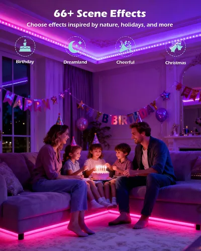 Vista 3 de Tira de luz LED COB RGB, tira de luz LED COB de 16.4 pies con control remoto, aplicación inteligente regulable, sincronización de música que cambia