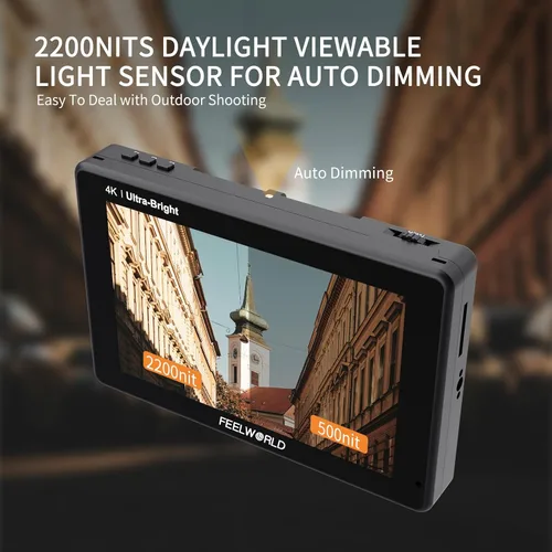 Vista 2 de FEELWORLD LUT7 7 Pulgadas 2200nits Campo DSLR Monitor Ultra Brillante Pantalla Táctil 4K HDMI Soporte 3D LUT, Forma de Onda Ayuda Creadores Al Aire