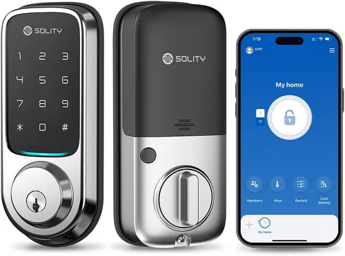Vista 11 de Solity Cerradura digital inteligente sin concentrador, diseñada en Corea, entrada sin llave, Wi-Fi, control remoto, teclado de pantalla táctil Negro