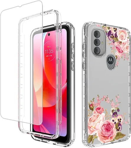Vista 8 de Funda compatible con Moto G Power 2022, XT2165DL con protector de pantalla de vidrio templado, cuerpo completo, a prueba de golpes, transparente