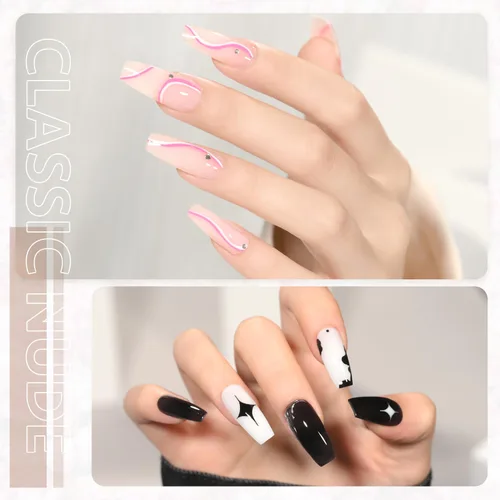 Vista 4 de GAOY - Juego de gel polivinílico de 6 colores clásicos rosa desnudo negro, kit de mejora de uñas de gel para arte de uñas DIY