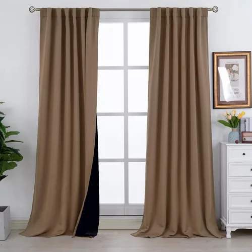 Vista 126 de BGment Cortinas 100% opacas beige de 63 pulgadas de largo con forro aislante térmico, bolsillo para varilla y lengüeta trasera de doble capa