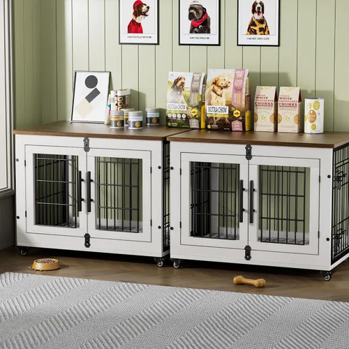 Vista 12 de Lulive Mueble de Jaula para Perros Pequeños, Perrera para Perros de Interior con Puertas Dobles de Madera, Jaula para Perros de 27.1'' de Servicio