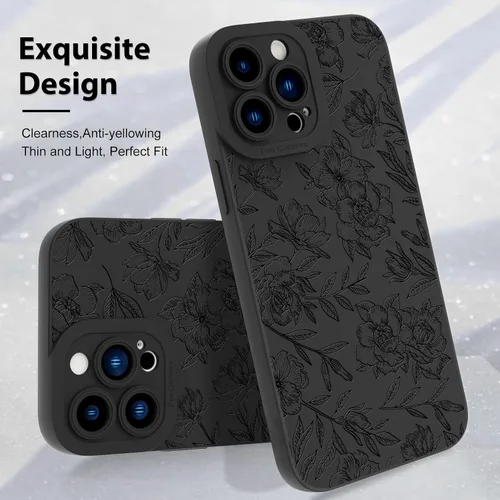 Vista 3 de MZELQ - Carcasa para iPhone 13 Pro Max, diseño de flores, color negro