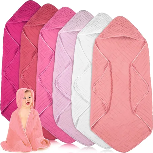 Vista 20 de Peryiter 6 piezas de toallas de muselina con capucha para bebé, toalla de baño de 81x81 cm de algodón para recién nacidos, mantas de bebé