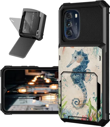 Vista 9 de Funda tipo cartera para Moto G 5G 2022 con ranura para tarjetero, cubierta abatible híbrida de doble capa, resistente, a prueba de golpes, funda