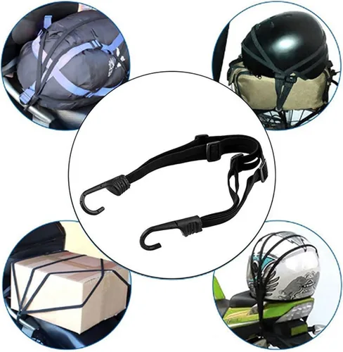 Vista 6 de Paquete de 2 correas elásticas para casco de motocicleta de 23.6 pulgadas con 2 ganchos, correa elástica de malla retráctil para casco y equipaje