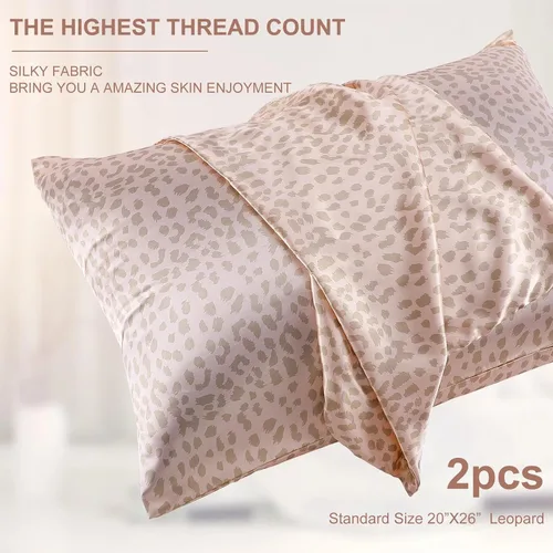 Vista 4 de Tatuo - 2 fundas de almohada de satén de leopardo con cremallera, estándar de 20 x 26 pulgadas