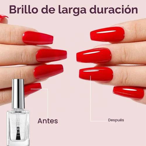 Vista 4 de GELLEN Esmalte de uñas transparente para capa final, esmalte de uñas brillante y regular, fórmula de calcio fortalece las uñas, secado rápido al