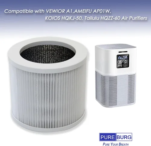 Vista 2 de PUREBURG Filtro HEPA de repuesto compatible con purificadores de aire VEWIOR A1 HQSC-50 HQKJ-80, AME=EU AP01W, KOIOS HQKJ-50, Tailulu HQZZ-60