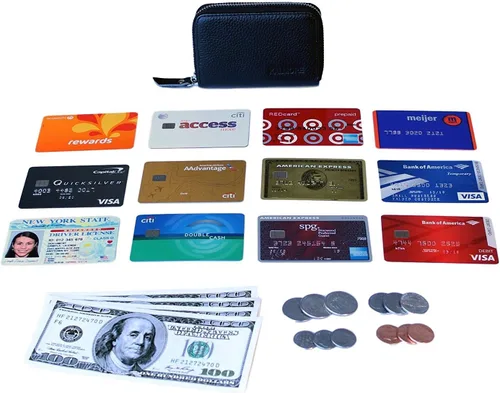 Vista 6 de Women's Leather RFID Zipper Card Wallet Small Purse with Id Window