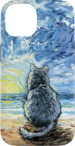 Vista 4 de Nebelung Gray Cat Starry Night Persian Russian Blue Art Case for iPhone 17