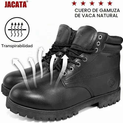 Vista 5 de Jacata Botas de Trabajo para Hombre de Cuero Resistente al Agua Bota de Trabajo de Suela de Goma Construcción Resistente al Aceite Botas Negro