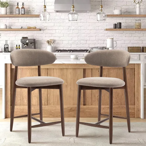 Vista 9 de COLAMY Taburetes de bar con respaldo, taburetes de bar de altura de mostrador, taburetes tapizados con patas de madera para cocina, isla de comedor
