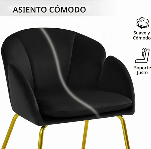 Vista 8 de Yaheetech - Silla de terciopelo moderna con forma de flor, silla de tocador para maquillaje con patas de metal dorado para sala de estar/habitación