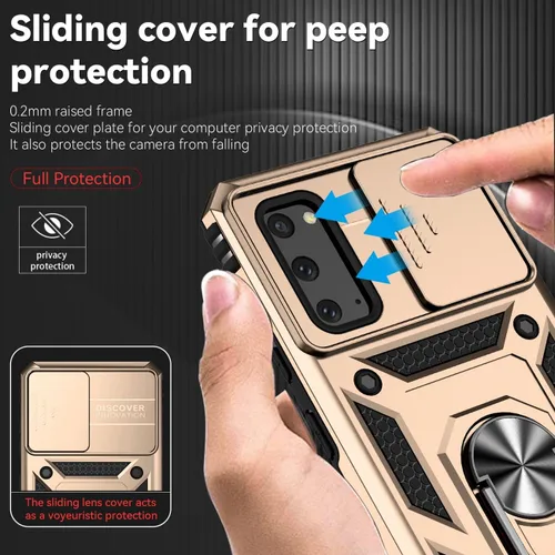 Vista 2 de Funda para Galaxy S20 5G, Samsung S20 SM-G981U con protector de pantalla de vidrio templado y cubierta de cámara deslizante, anillo magnético