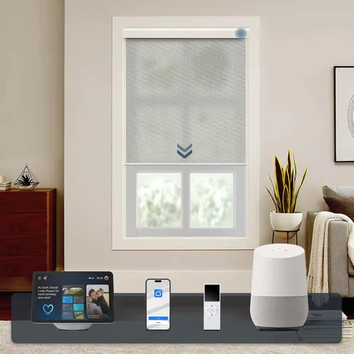 Vista 13 de Persiana enrollable inteligente 100 % opaca, pantalla motorizada compatible con Alexa Google, persiana de control de aplicación para ventana Tela