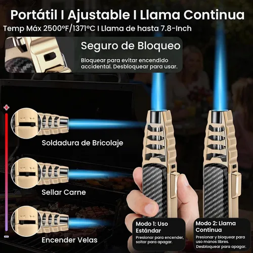 Vista 4 de Encendedor de antorcha de butano, recargable a prueba de viento, llama