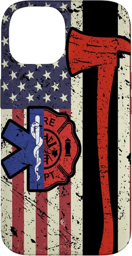 Vista 4 de Funda para iPhone 16 EMT Firefighter American Flag Patriot Paramedic Firefighter