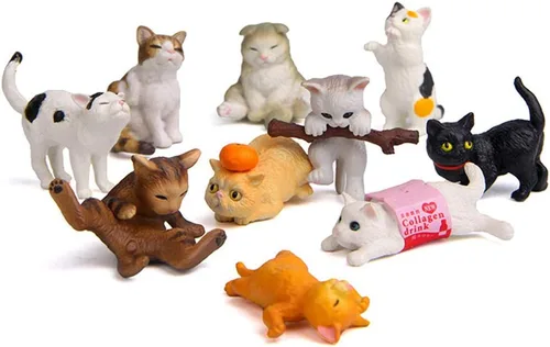 Vista 5 de 15 figuras de juguete de personajes de animales de gato, colección de gatos maduros, mini decoración de jardín, decoración de tartas, decoración