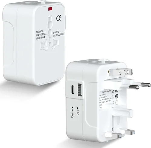 Vista 9 de Adaptador de viaje universal con USB C, HITRENDS Worldwide todo en uno, adaptador de corriente internacional, convertidor de viaje y adaptador