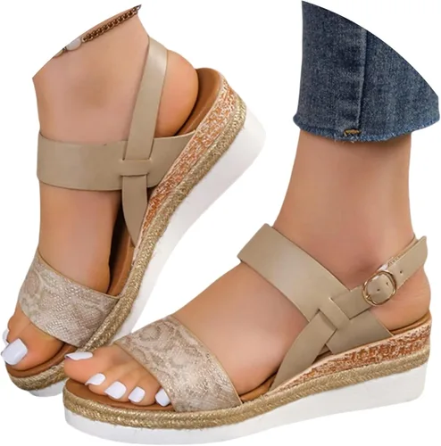 Vista 8 de Sandalias ortopédicas para mujer, tacones de cuña para mujer, pantuflas de caminar con soporte de arco, sandalias de cuña de verano elegantes