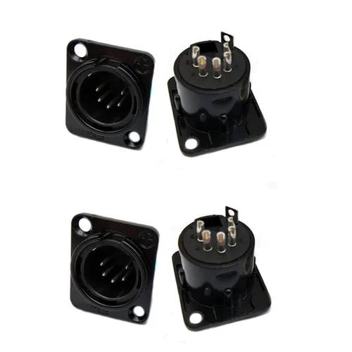 Vista 4 de XLR Macho Jack 5 Pin Panel Mount Jacks, carcasa de metal negro conector XLR-M 5 unidades.
