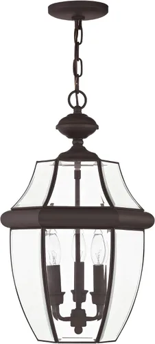 Vista 2 de Livex Lighting 2355-07 Monterey - Linterna colgante de latón macizo con acabado de bronce para exteriores con cristal biselado transparente