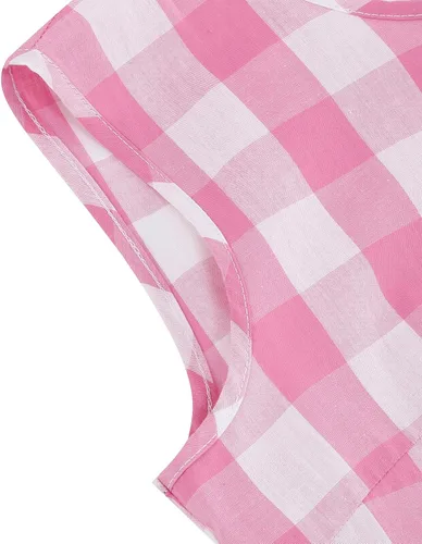Vista 6 de ODASDO Vestido de cuadros rosa para mujer, estilo vintage, Rockabilly de los años 50, con tirantes delgados, acampanado, vestido midi para cóctel