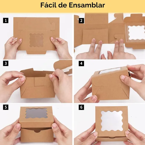 Vista 4 de Moretoes 24 cajas de panadería con ventana, 4 x 4 x 2.5 pulgadas, cajas de galletas marrones para pasteles pequeños, galletas y postres