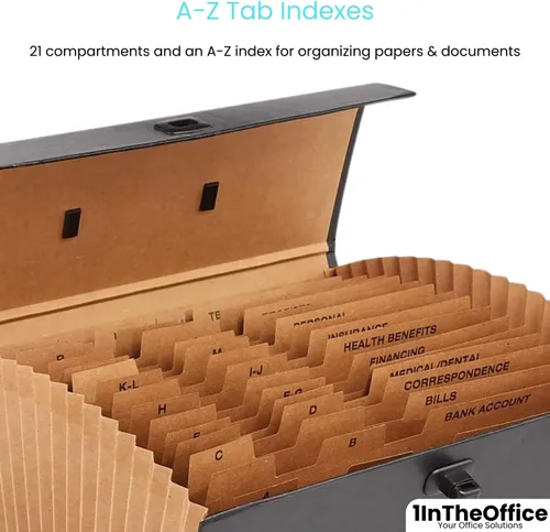 Vista 5 de 1InTheOffice Carpetas de archivos expandibles, tamaño carta, organizador de archivos alfabético, 19 bolsillos, índice A-Z, color negro