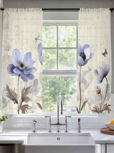 Vista 3 de Cortinas Traslúcidas Florales Elegantes de 63 Pulgadas de Largo, Juego de 2 Paneles para Sala de Estar/Dormitorio, Cortinas Semi Transparentes