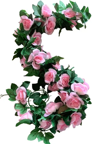 Vista 12 de Paquete de 2 guirnaldas de rosas artificiales de vid de rosas falsas, plantas y vides, decoración de hojas florales para decoración de bodas
