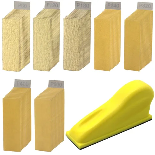 Vista 8 de Paquete surtido de papel de lija micro lija, 70 piezas de papel de lija seco y húmedo de grano 120 a 600 Sanding Tool for Tight Narrow Spaces, 80