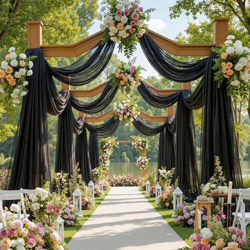 Vista 2 de 1 panel de cortina de telón de fondo transparente para arco de boda, cortina de arco para boda, recepción, decoración de fiesta de despedida