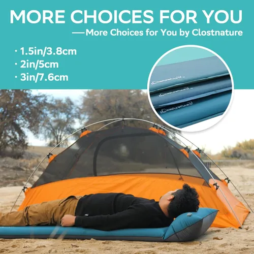 Vista 5 de Clostnature Colchoneta de dormir autoinflable para camping, almohadilla de campamento de 1.5/2/3 pulgadas, almohadilla de colchón inflable ligera