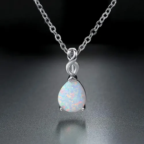 Vista 6 de Collar de ópalo chapado de 18 quilates, oro blanco y oro rosa para mujer