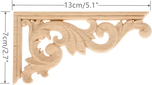 Vista 2 de MUXSAM Apliques de madera tallada para esquinas Onlay, 2 pares de calcomanías talladas de madera vintage sin pintar para gabinete, espejo, repisa