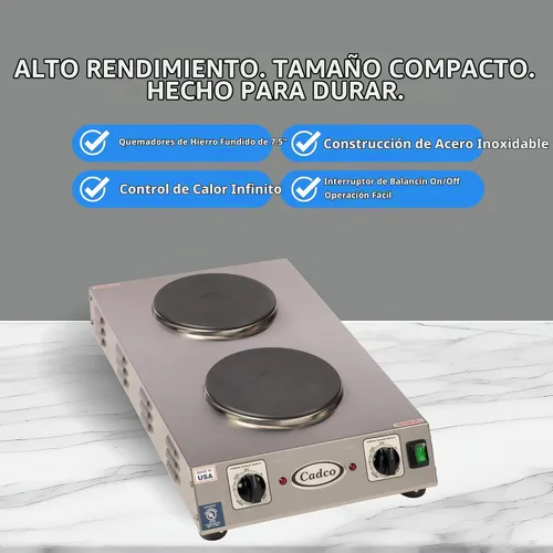 Vista 3 de Cadco CDR-2CFB Space Saver - Placa caliente de hierro fundido doble de 120 voltios