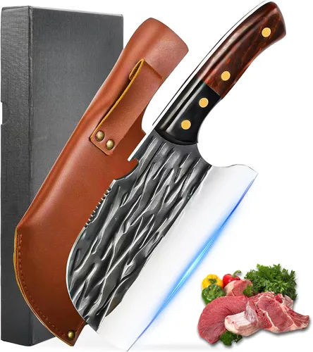 Vista 10 de Cortador de carne para cortar carne, picador profesional de huesos con funda, cuchillo de chef vikingo con mango de espiga completa, cuchillo