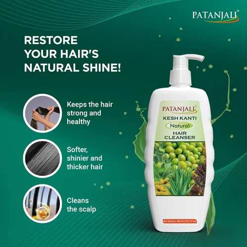 Vista 3 de patanjali Kesh Kanti Champú natural de 15.21 onzas líquidas Limpiador ayurvédico de hierbas con amla, shikakai, neem y aloe vera Limpia