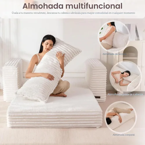 Vista 8 de MAXYOYO Sofá cama convertible, sofá cama plegable 2 en 1 para espacios pequeños, sofá biplaza extraíble con almohada trasera grande, sofá de tela