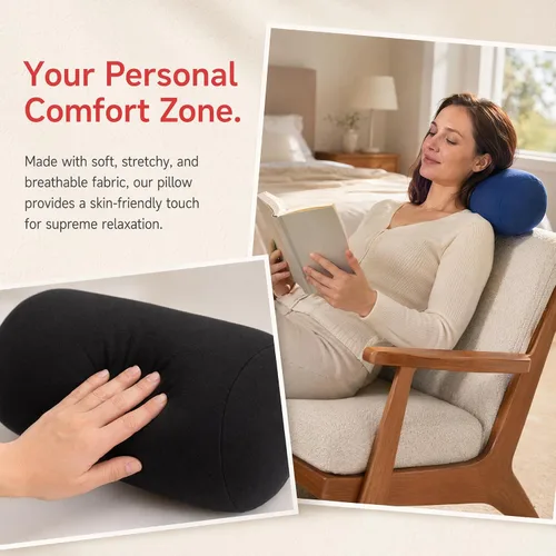Vista 3 de ASkinds 2 almohadas cilíndricas cómodas de rollo de microperlas Jelly Bean Bed Pillow Tube Pillow Cojín para cabeza, cuello, soporte de espalda