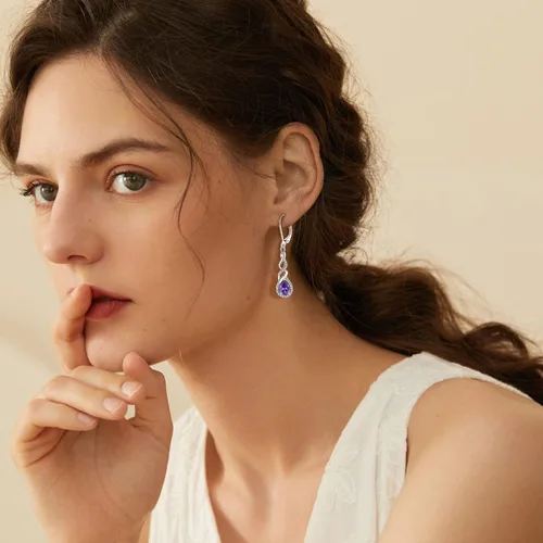 Vista 2 de Aretes colgantes de infinito para mujer, plata de ley 925, aretes de lágrima con cierre de palanca, joyería de piedra natal, regalos para mujeres
