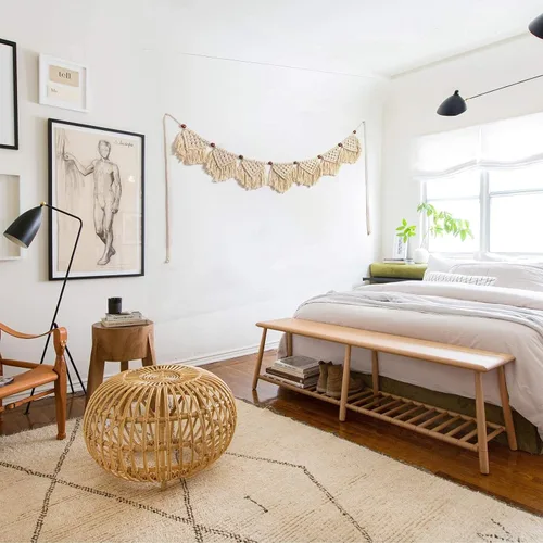 Vista 3 de Eiyye Paneles de flecos para colgar en la pared hechos a mano, guirnalda de pancarta, tapiz tejido de algodón, decoración de macramé bohemio