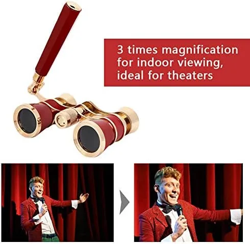 Vista 2 de Opera - Prismáticos para gafas, telescopio de teatro de 3 x 25 pulgadas con mango plegable, mini binocular compacto ligero para conciertos, teatro