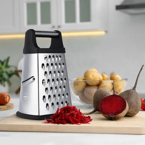 Vista 5 de Kaishun Rallador profesional de queso, rallador de caja de acero inoxidable de 4 caras, triturador de alimentos para queso, parmesano, verduras