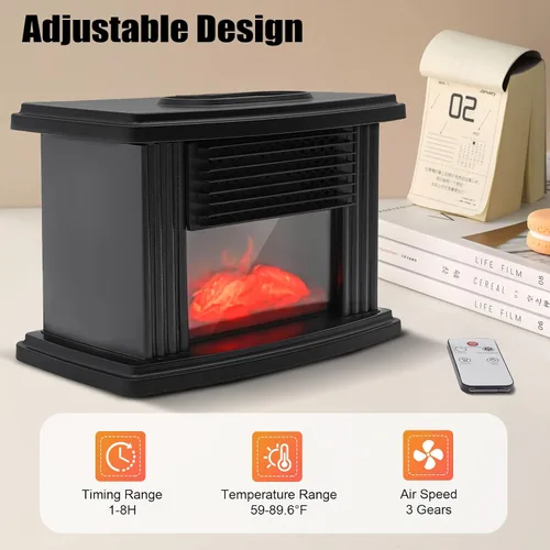 Vista 4 de Calentador eléctrico de chimenea, 1000 W, pequeña estufa de chimenea infrarroja independiente con temporizador de velocidad de 3 velocidades, efecto