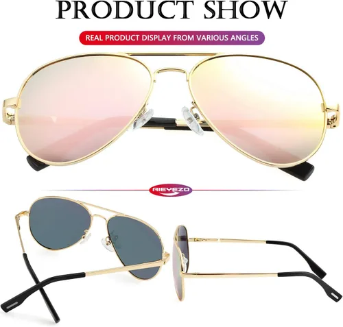 Vista 5 de AIEYEZO Gafas de sol polarizadas clásicas de aviador para hombres y mujeres, bisagra de resorte, marco de metal, protección UV400